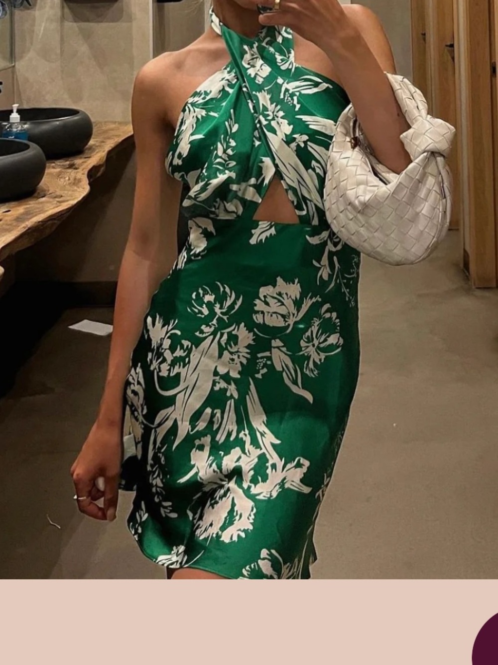 Rusty Green Floral Halter Cutout Dress